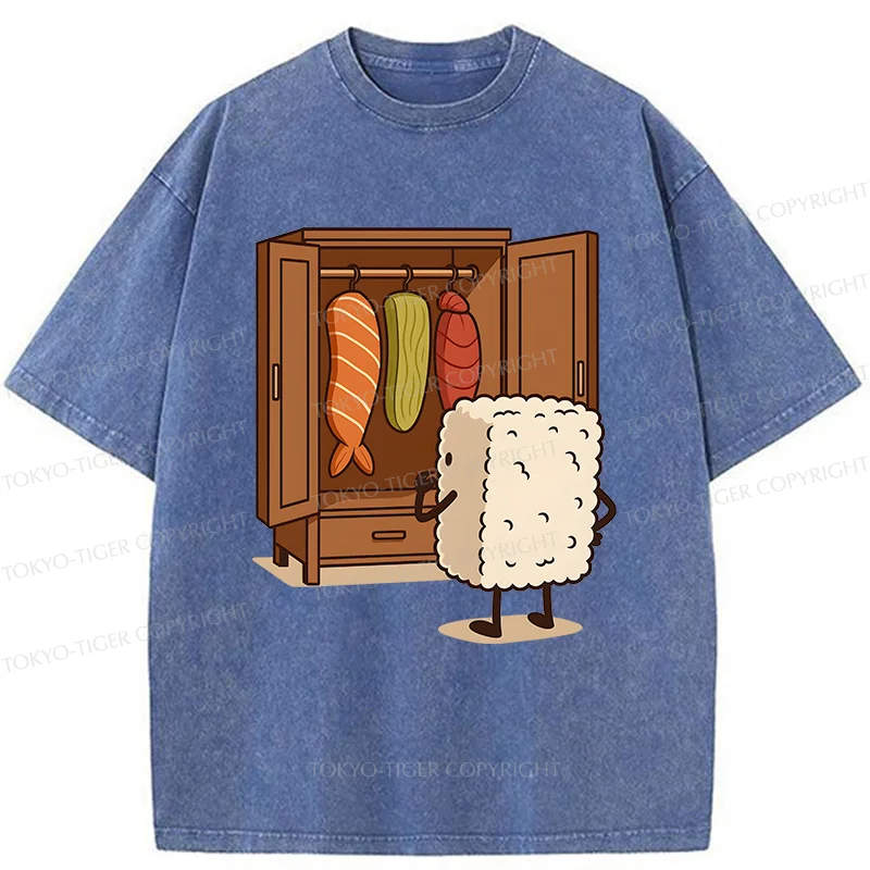 Tokyo-Tiger Sushi Pick Out Clothes Washed T-Shirt