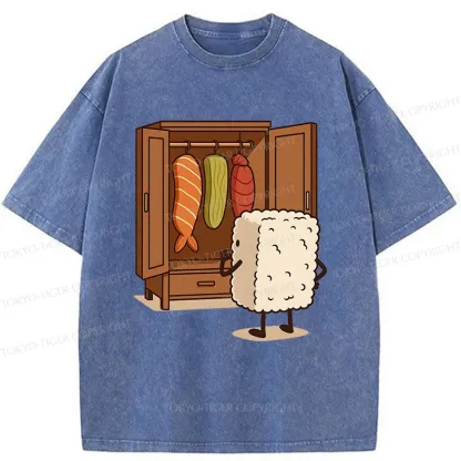 Tokyo-Tiger Sushi Pick Out Clothes Washed T-Shirt