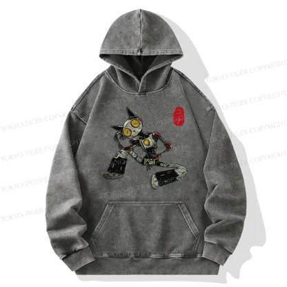 Tokyo-Tiger Contemplative Robot Cat Washed Hoodie