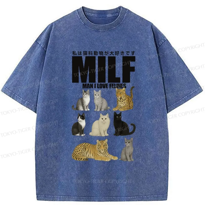 Tokyo-Tiger Funny Man I Love Felines Washed T-Shirt