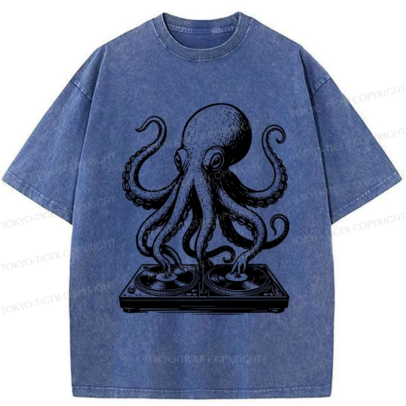 Tokyo-Tiger Octopus DJ Washed T-Shirt
