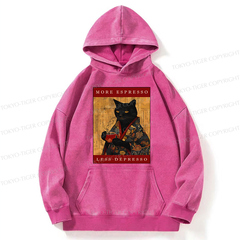 Tokyo-Tiger More Espresso Less Depresso Cat Washed Hoodie