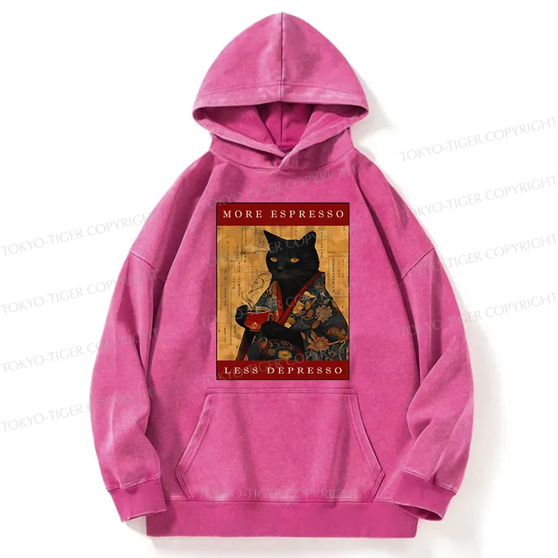Tokyo-Tiger More Espresso Less Depresso Cat Washed Hoodie