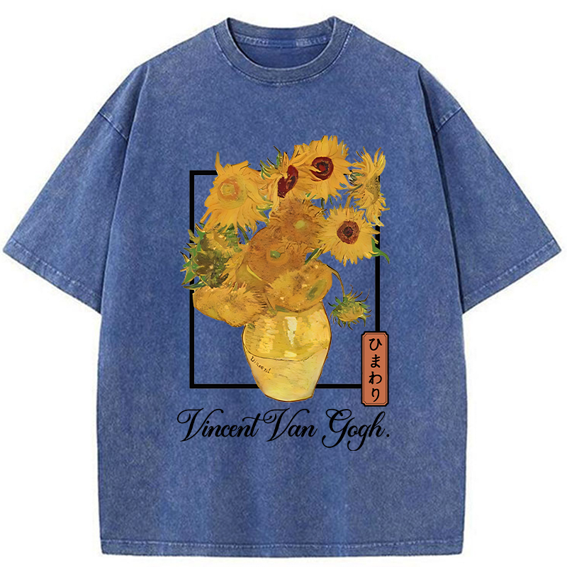 Tokyo-Tiger Sunflowers Van Gogh Washed T-Shirt