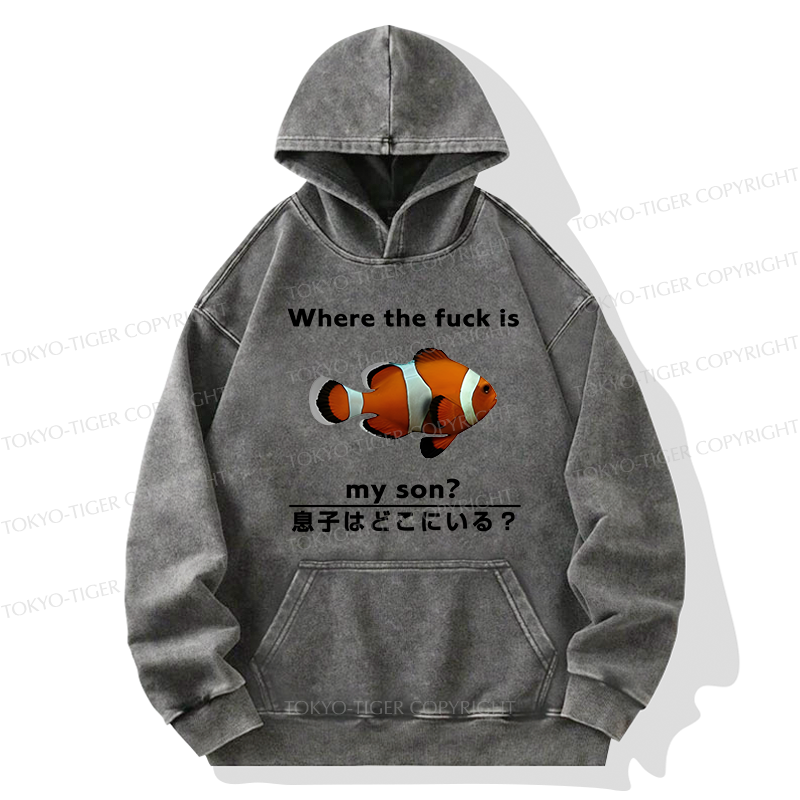 Tokyo-Tiger Fish Looking For Son Washed Hoodie