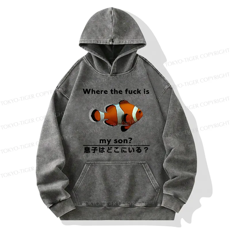Tokyo-Tiger Fish Looking For Son Washed Hoodie