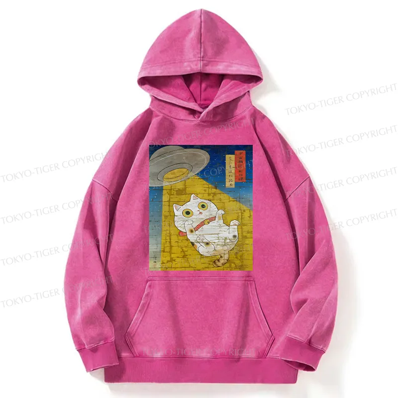 Tokyo-Tiger Funny Meow-FO Kidnapping Cat Washed Hoodie
