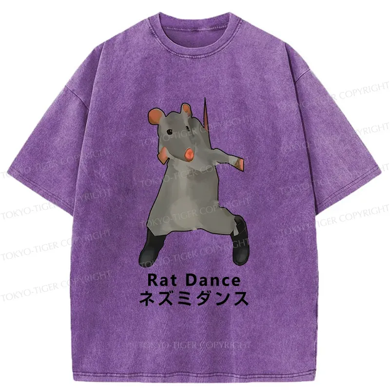 Tokyo-Tiger Funny Dancing Mouse Washed T-Shirt