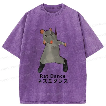 Tokyo-Tiger Funny Dancing Mouse Washed T-Shirt