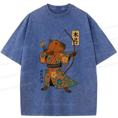 Tokyo-Tiger Japan Capybara Archery Washed T-Shirt