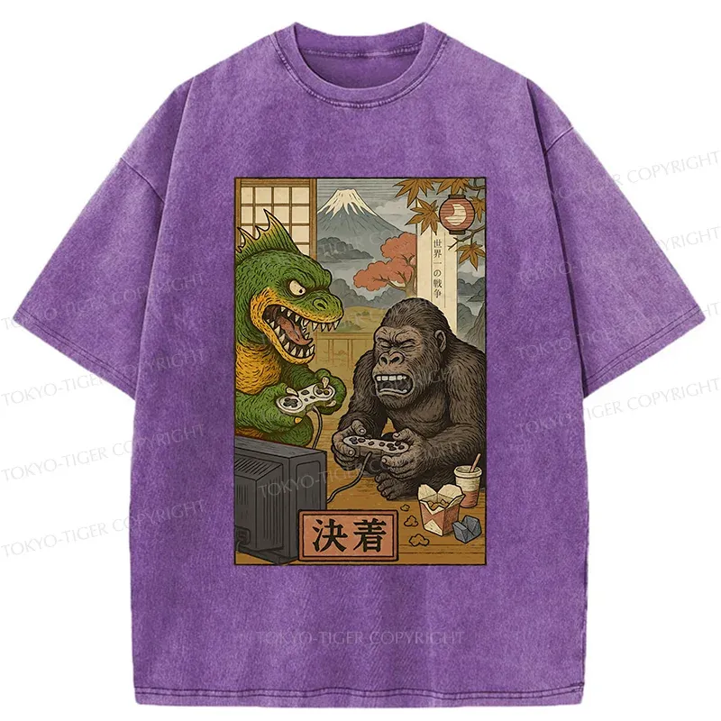 Tokyo-Tiger Monsters Play Games Washed T-Shirt