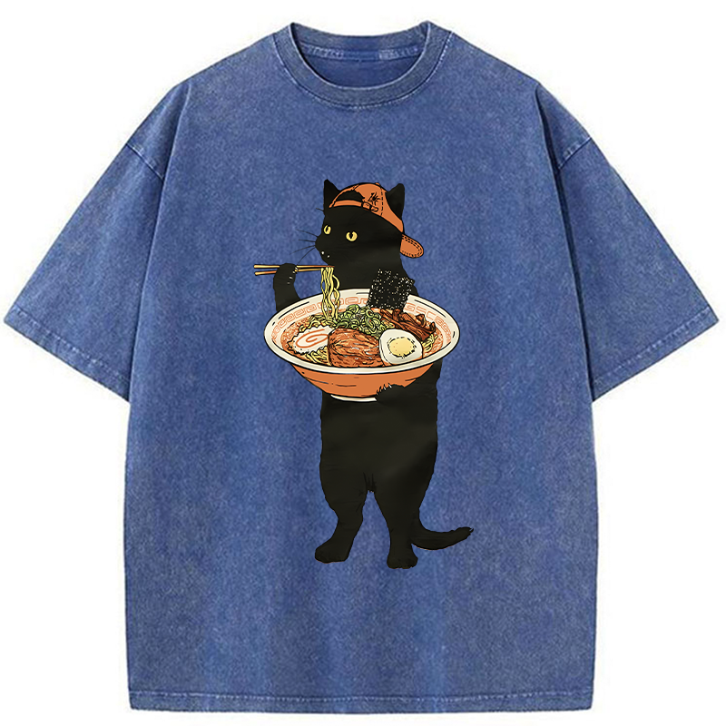 Tokyo-Tiger Ramen Enthusiast Cat Washed T-Shirt