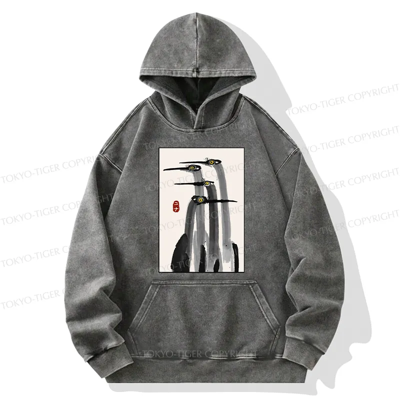 Tokyo-Tiger Japanese Crane Poster Washed Hoodie