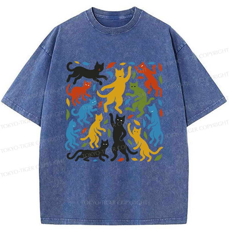 Tokyo-Tiger Funny Dancing Cat Washed T-Shirt