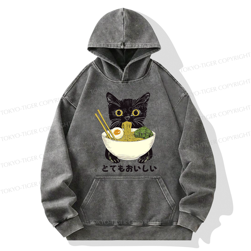 Tokyo-Tiger Ramen Lover Cute Cat Washed Hoodie