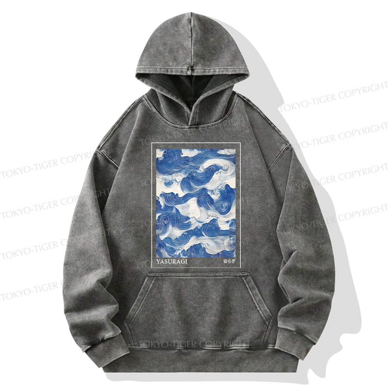 Tokyo-Tiger Japanese Retro Art Wave Washed Hoodie