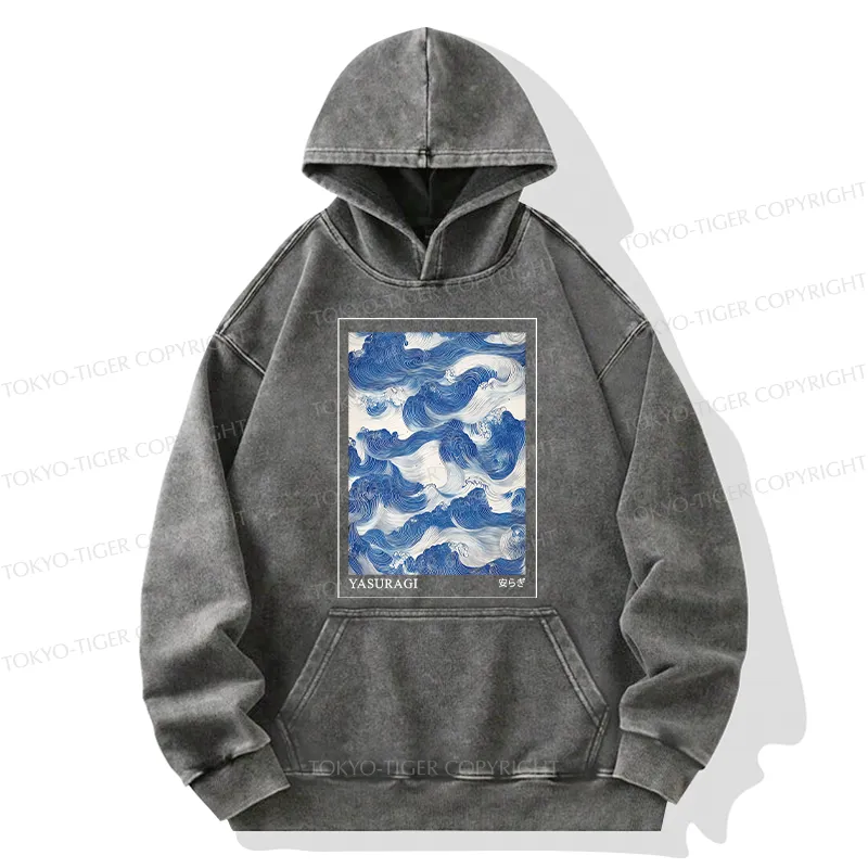Tokyo-Tiger Japanese Retro Art Wave Washed Hoodie