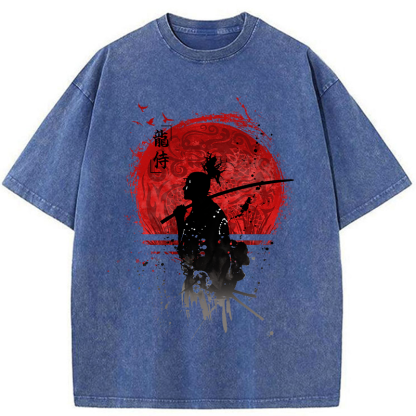 Tokyo-Tiger Japanese Blood Moon Samurai Washed T-Shirt