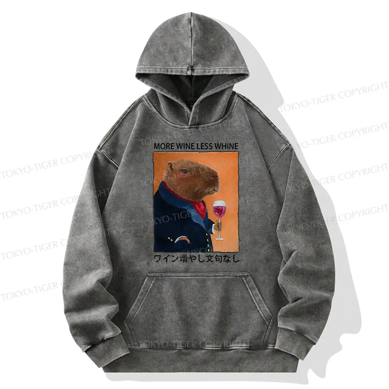 Tokyo-Tiger Capybara More Wine Less Whine Washed Hoodie