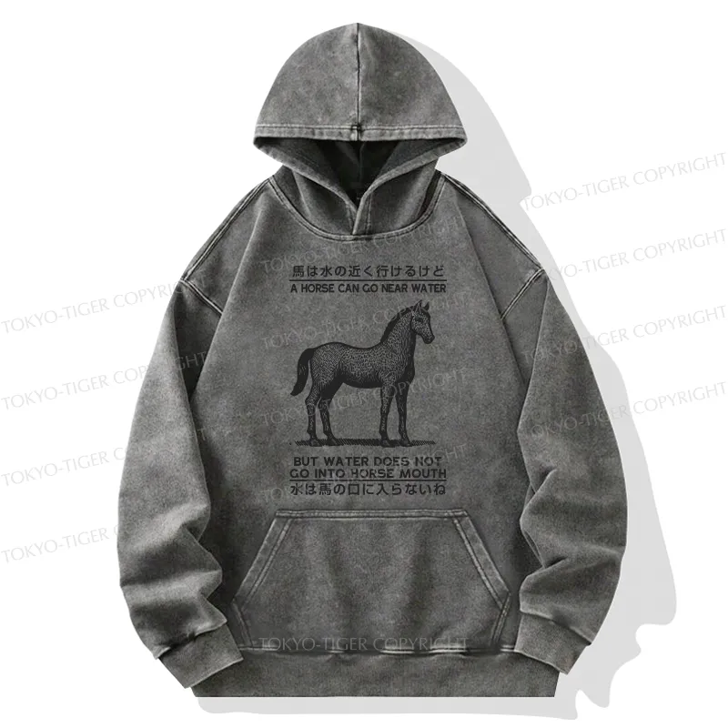 Tokyo-Tiger Funny Horse And Water Saying Washed Hoodie