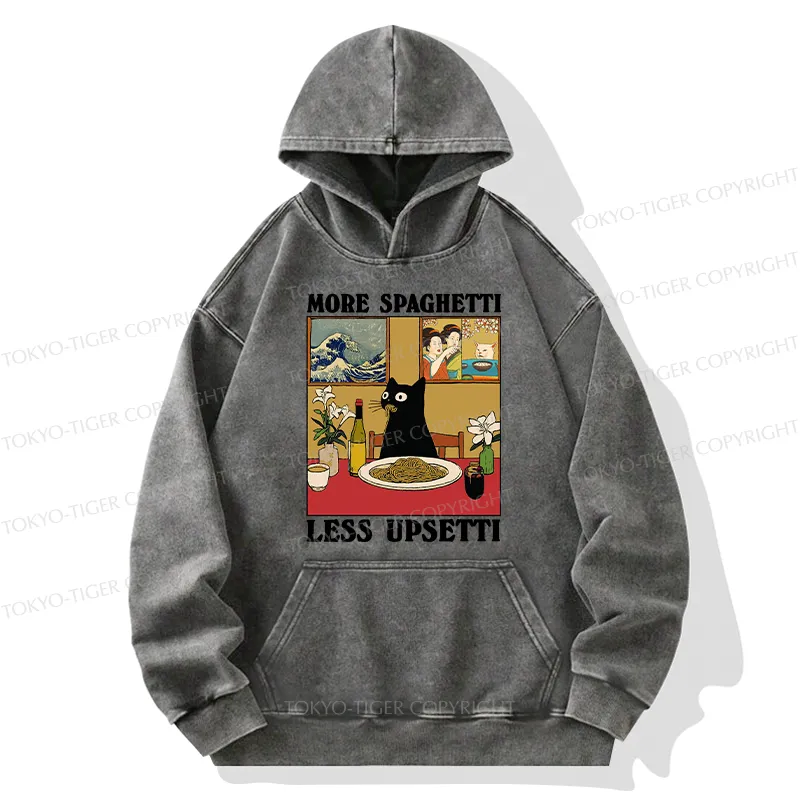 Tokyo-Tiger Cat Eating Pasta Washed Hoodie