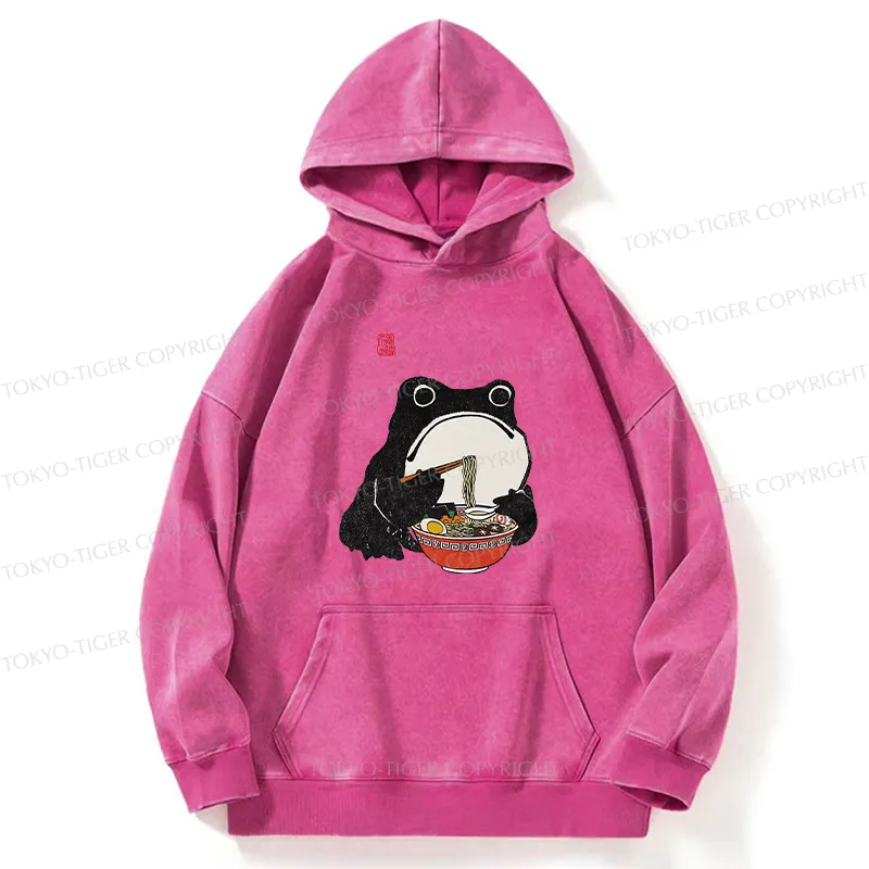 Tokyo-Tiger Funny Frog Eating Ramen Washed Hoodie
