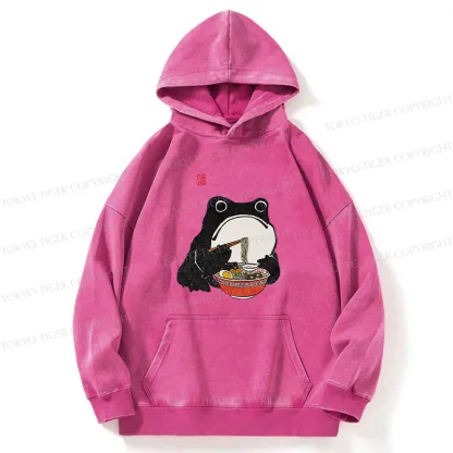 Tokyo-Tiger Funny Frog Eating Ramen Washed Hoodie
