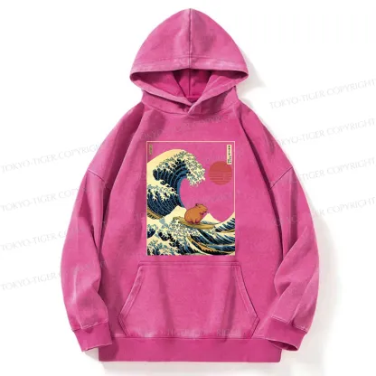 Tokyo-Tiger Capybara Surfing Washed Hoodie