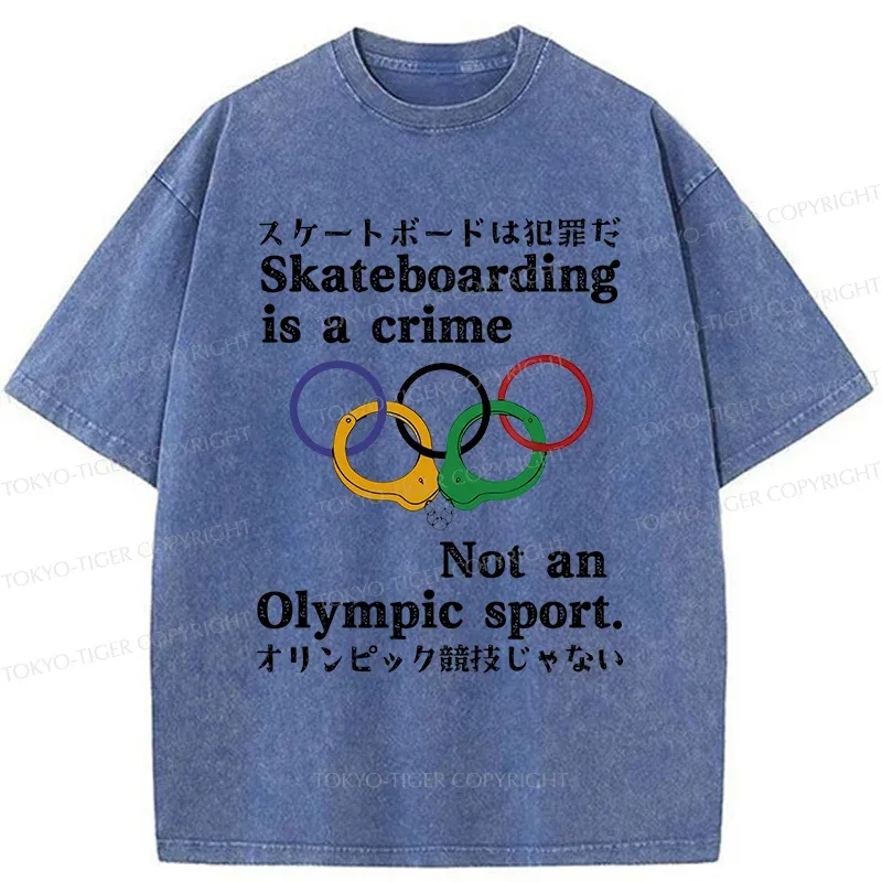 Tokyo-Tiger Funny Skateboard Jokes Washed T-Shirt