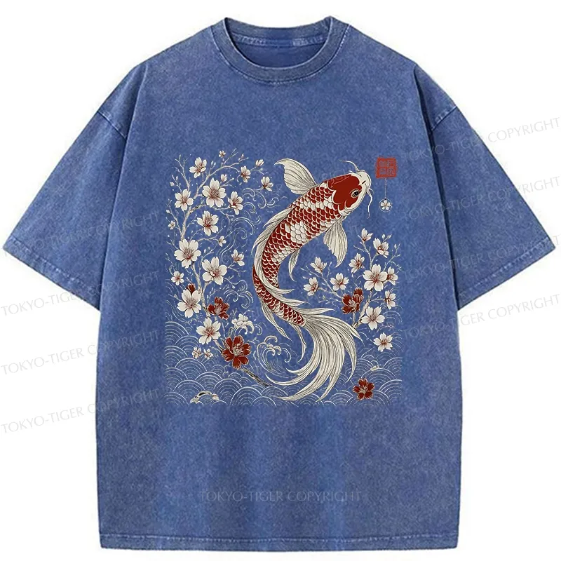 Tokyo-Tiger Vintage Sakura And Koi Washed T-Shirt
