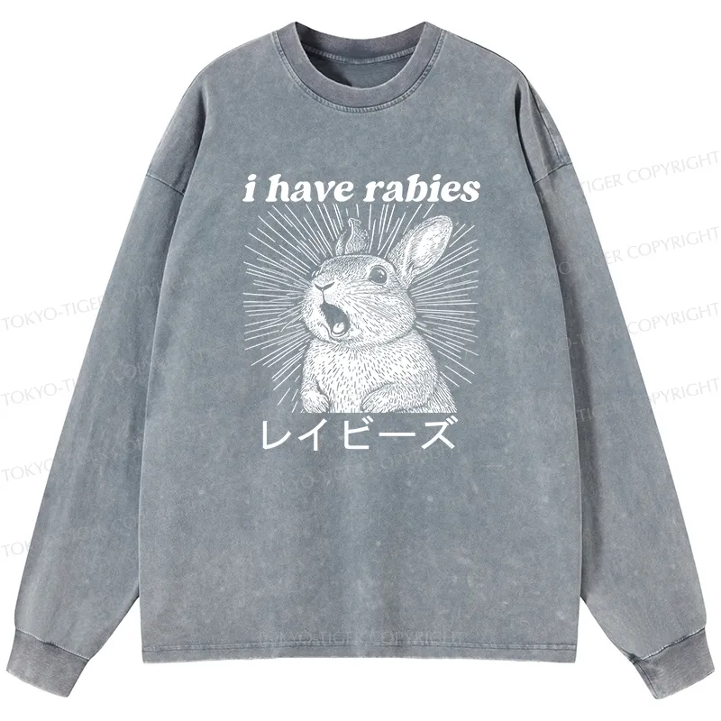 Tokyo-Tiger Funny Rabbit Washed Long Sleeve T-Shirt