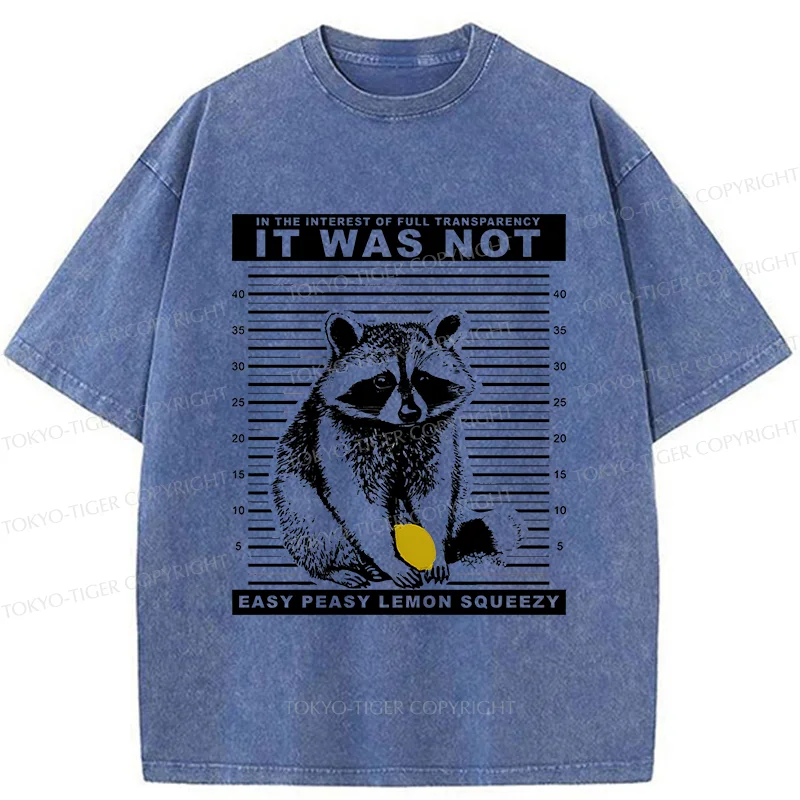 Tokyo-Tiger Raccoon Squeezes Lemon Washed T-Shirt