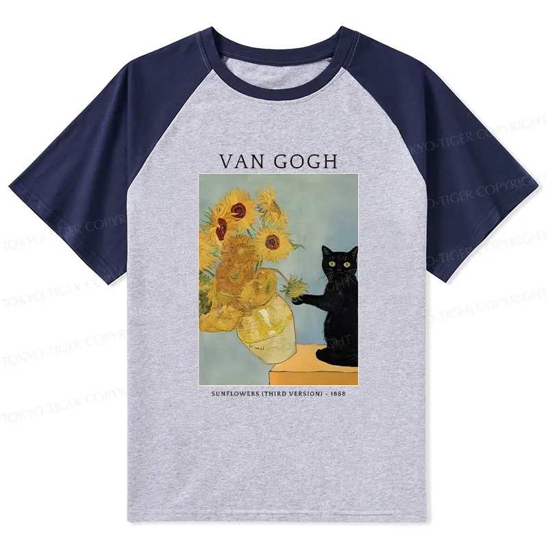 Tokyo-Tiger Black Cat With Sunflowers Raglan T-shirt