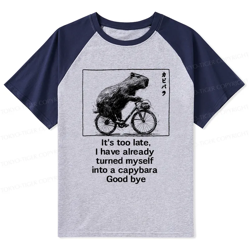 Tokyo-Tiger Funny Capybara Riding A Bicycle Raglan T-shirt
