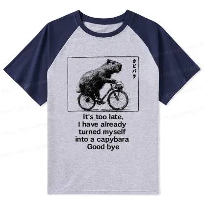 Tokyo-Tiger Funny Capybara Riding A Bicycle Raglan T-shirt