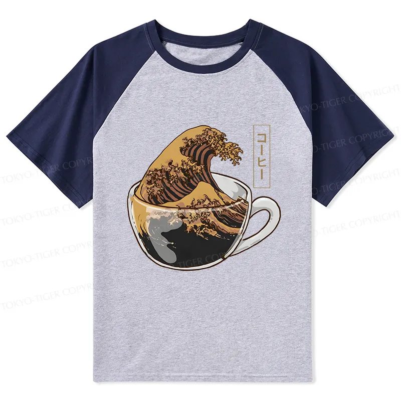 Tokyo-Tiger Coffee Wave Raglan T-shirt