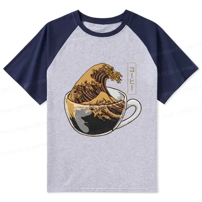 Tokyo-Tiger Coffee Wave Raglan T-shirt