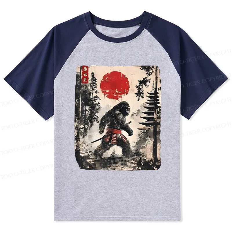Tokyo-Tiger Japanese Samurai Bigfoot Raglan T-shirt