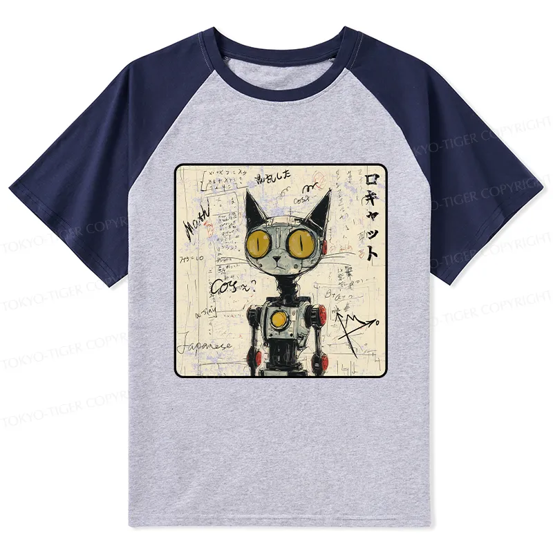 Tokyo-Tiger Robot Cat Raglan T-shirt