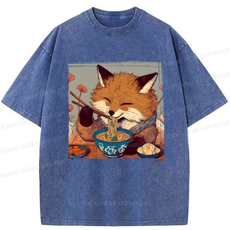 Tokyo-Tiger Ramen Lover Fox Washed T-Shirt