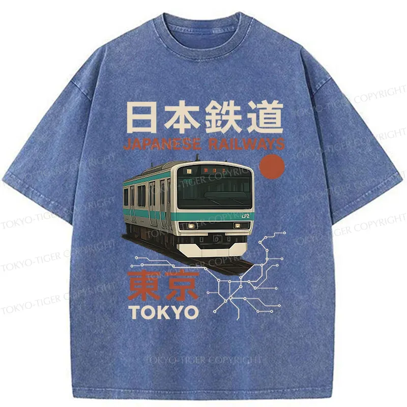 Tokyo-Tiger Japanese Retro Railway Washed T-Shirt