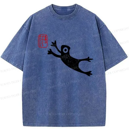 Tokyo-Tiger Funny Grumpy Japanese Frog Washed T-Shirt