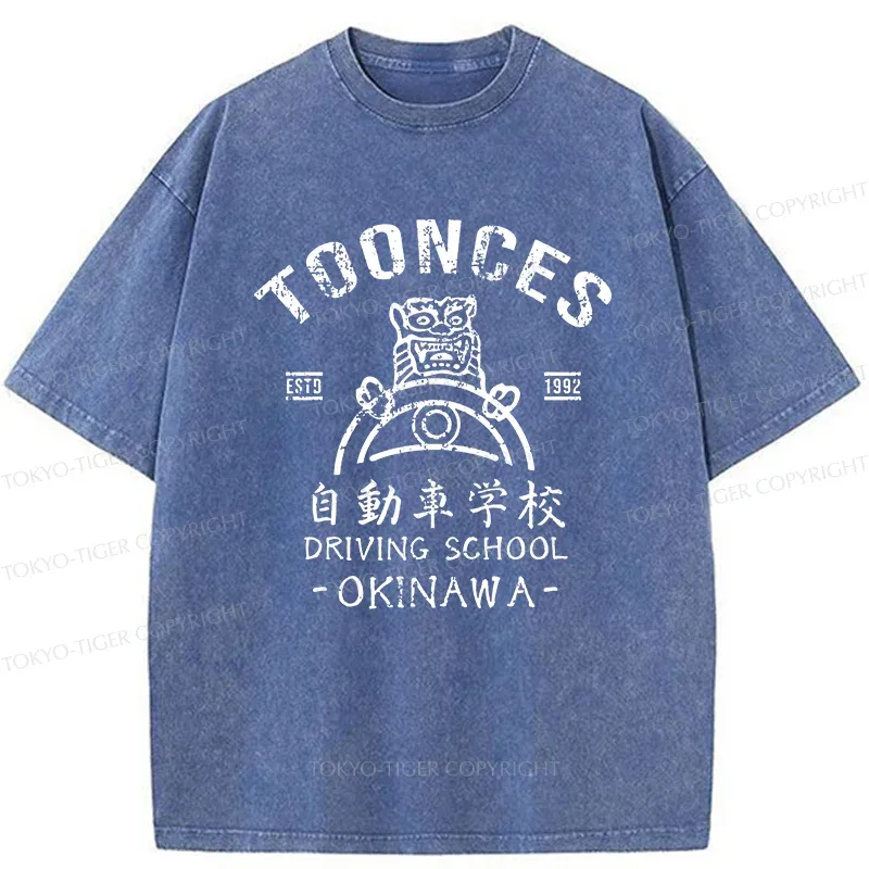 Tokyo-Tiger Okinawa Driving School Washed T-Shirt