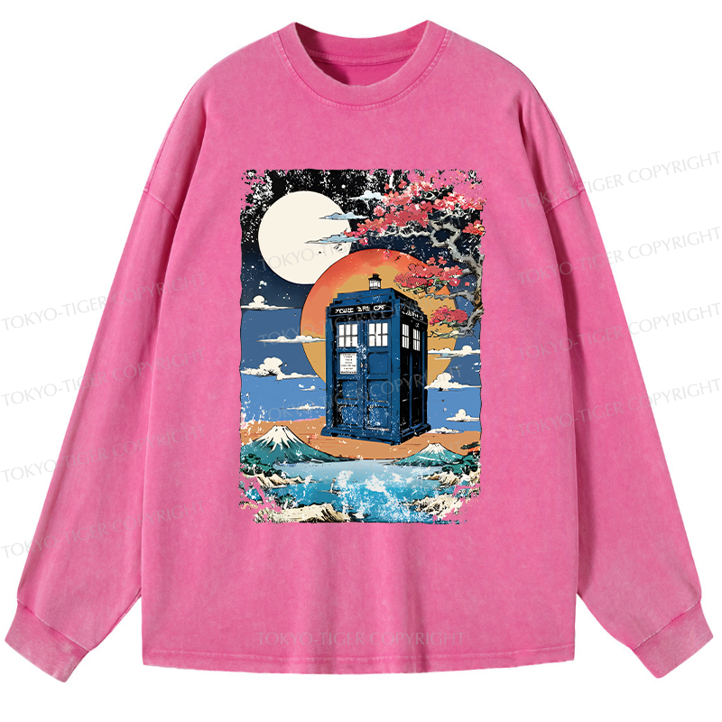Tokyo-Tiger Tardis Under The Moonlight Washed Long Sleeve T-Shirt