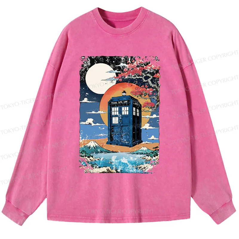 Tokyo-Tiger Tardis Under The Moonlight Washed Long Sleeve T-Shirt