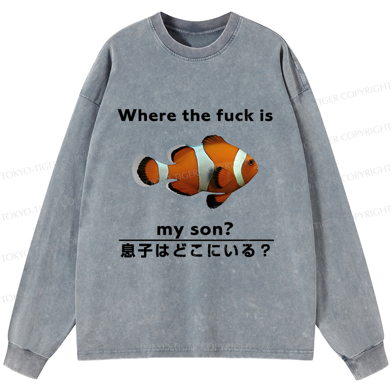 Tokyo-Tiger Fish Looking For Son Washed Long Sleeve T-Shirt