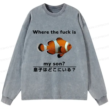 Tokyo-Tiger Fish Looking For Son Washed Long Sleeve T-Shirt