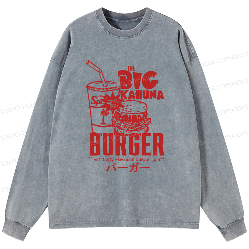 Tokyo-Tiger Tasty Hawaiian Burger Washed Long Sleeve T-Shirt