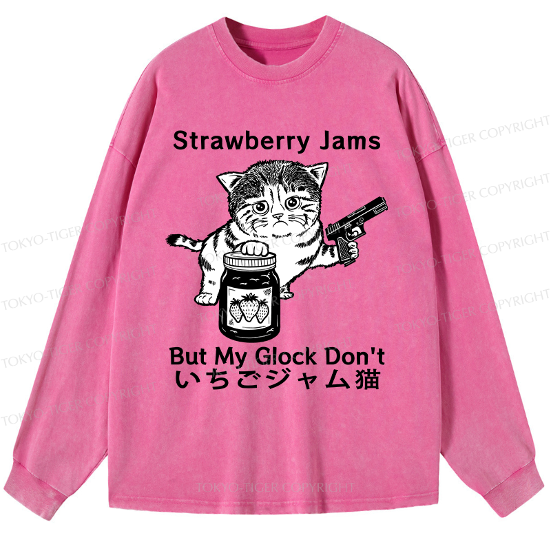 Tokyo-Tiger Strawberry Jam Cat Washed Long Sleeve T-Shirt
