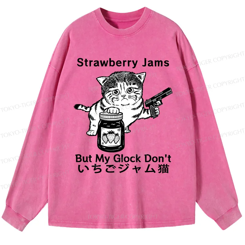 Tokyo-Tiger Strawberry Jam Cat Washed Long Sleeve T-Shirt